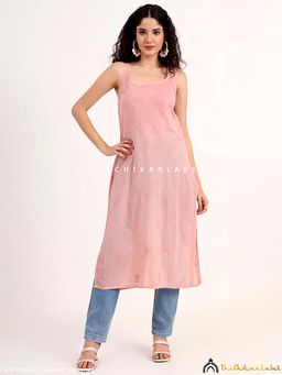 The Chikan Label - Maham Cotton Chikankari Strappy Kurta - Coral
