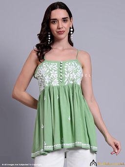 The Chikan Label - Hoor Modal Chikankari Short Strappy - Green