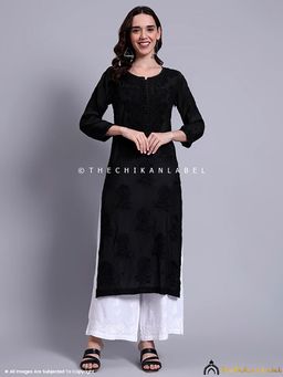 The Chikan Label - Gulaab Muslin Chikankari Straight Kurti - Black