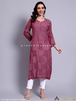 The Chikan Label - Gulaab Muslin Chikankari Straight Kurti - Mauve