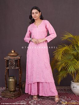 The Chikan Label - Bubble-gum Zehna Modal Chikankari Kurta Set