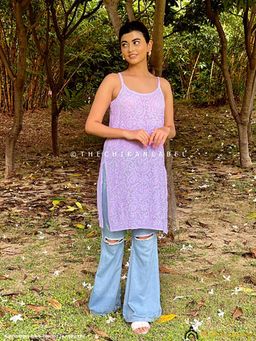 The Chikan Label - Lavender Jia Viscose Chikankari Strappy Short Kurta