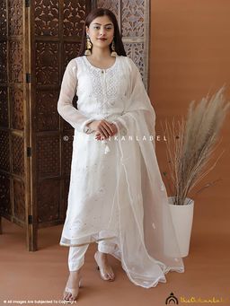 The Chikan Label - Amna Organza Chikankari Suit With Pant - White