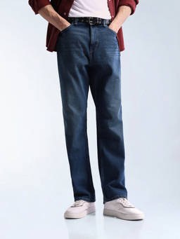 Flying Machine - Blue Cobain Loose Fit Whiskered Jeans