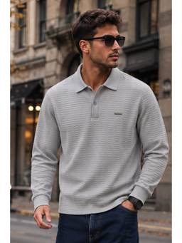 Parcel Yard - Grey Full Sleeve Polo Neck Sweatshirt