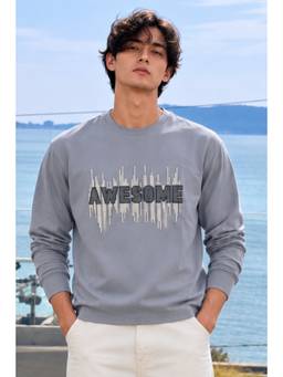 Parcel Yard - Grey Full Sleeve Round Neck Pre Winter Sweatshirt