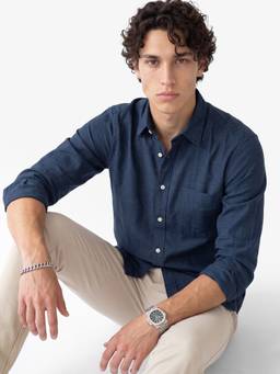 max - Navy Blue Solid Slim Fit Shirt