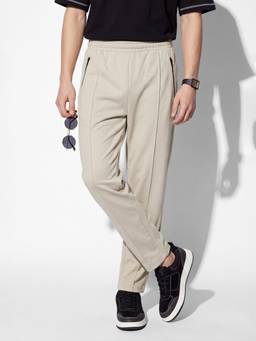 max - Beige Solid Trousers