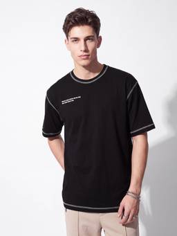 max - Black Oversized Placement Printed T-Shirt