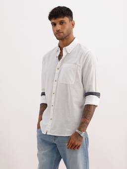 WROGN - White Solid Regular Fit Full Sleeve Shirt