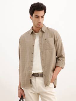 WROGN - Beige Classic Slim Fit Checkered Shirt