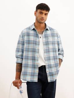 WROGN - Blue Oversized Checkered Full Sleeve Shirt