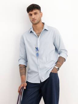 WROGN - Blue Classic Striped Full Sleeve Shirt