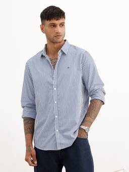 WROGN - Navy Blue Classic Striped Full Sleeve Shirt