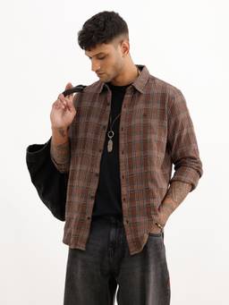 WROGN - Brown Slim Fit Checkered Full Sleeve Shirt