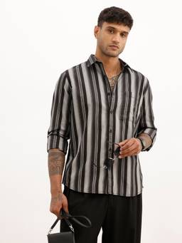 WROGN - Black Slim Fit Striped Full Sleeve Shirt