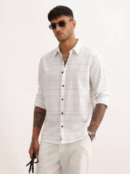 WROGN - White Slim Fit Checkered Full Sleeve Shirt