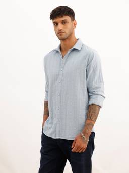 WROGN - Blue Slim Fit Textured Stripe Shirt