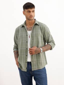 WROGN - Green Slim Fit Checkered Full Sleeve Shirt