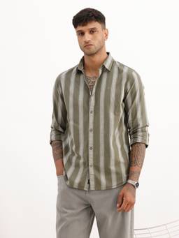 WROGN - Olive Classic Slim Fit Checkered Shirt