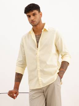 WROGN - Yellow Solid Slim Fit Full Sleeve Shirt