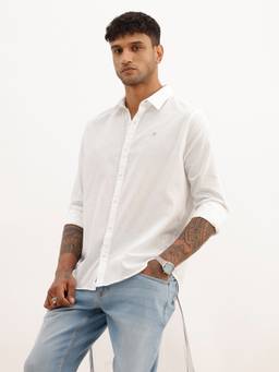 WROGN - White Solid Slim Fit Full Sleeve Shirt