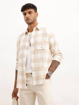 WROGN - Beige Classic Slim Fit Checkered Shirt