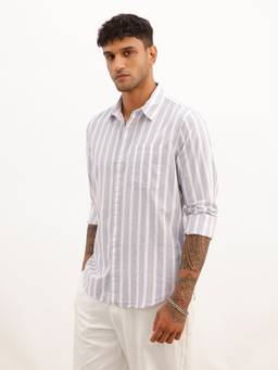 WROGN - Lavender Regular Fit Striped Full Sleeve Shirt