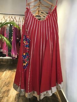 Taraasi - Sindhoor' Red Mulmul Cotton Kalidar Ghaghara Skirt