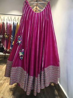 Taraasi - Jhilmil' Rani Pink Handloom Chanderi Silk Kalidar Ghaghara Skirt