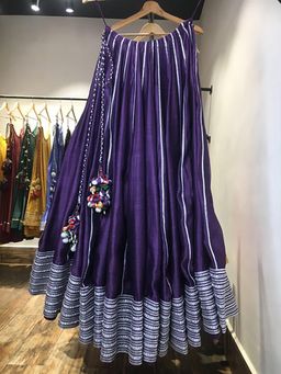 Taraasi - Chamkeeli' Purple Handloom Chanderi Silk Kalidar Ghaghara Skirt