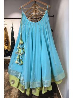 Taraasi - Hayat' Blue Mulmul Cotton Kalidar Ghaghara Skirt