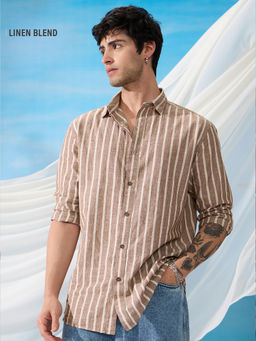 The Souled Store - Originals Cotton Linen Stripes Dune Men's Linen Shirt