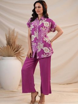 Autumnlane - Purple Orchid Floral Printed Muslin Co-Ord (Set of 2)