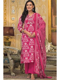 Autumnlane - Pink Ikat Printed Kurta with Palazzo and Dupatta (Set of 3)