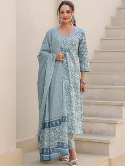 Autumnlane - Blue Floral Printed Kurta with Pant and Dupatta (Set of 3)