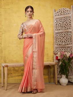 Silk Land - Peach Pure Viscose Chinon Zari Banarasi Saree and Unstitched Blouse