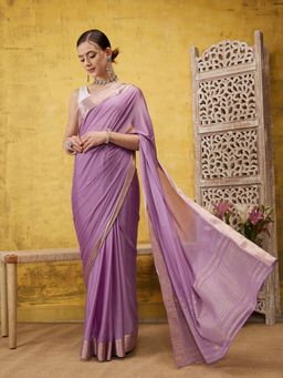 Silk Land - Lavender Pure Viscose Chinon Zari Banarasi Saree and Unstitched Blouse