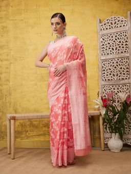 Silk Land - Peach Assam Makhela Sador Cotton Woven Bihu Special Saree and Unstitched Blouse