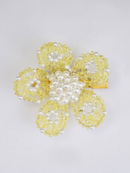 Choko - Floral Fantasy Yellow Hair Clip for Girls – Beaded & Pearl Ethnic Clip for Festive/Wedding Use