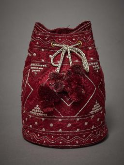 RI.Ritu Kumar - Burgundy Embroidered Chikankari Potli