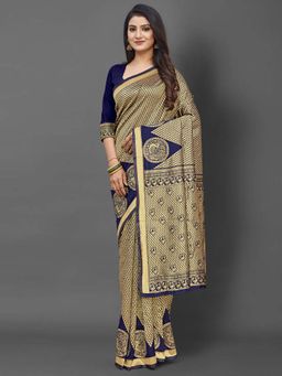 Akhilam - Women Silk Blend Navy Blue Celebrity Saree with Unstitched Blouse