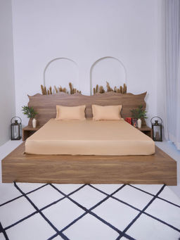 BELIHODE - 300 TC, Pure Cotton Solid Fitted Queen bedsheet witrh 2 pillow cover