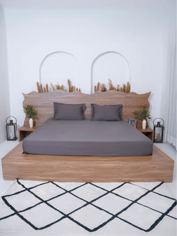 BELIHODE - 300 TC, Pure Cotton Solid Fitted Queen bedsheet witrh 2 pillow cover