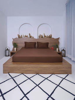 BELIHODE - 300 TC, Pure Cotton Solid Fitted Queen bedsheet witrh 2 pillow cover