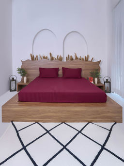 BELIHODE - 300 TC, Pure Cotton Striped Fitted Queen bedsheet witrh 2 pillow cover