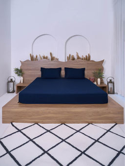 BELIHODE - 300 TC, Pure Cotton Striped Fitted King bedsheet witrh 2 pillow cover