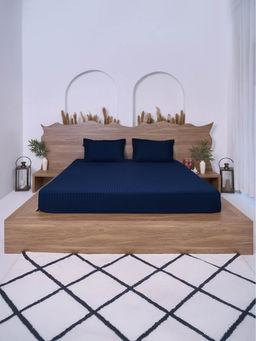 BELIHODE - 300 TC, Pure Cotton Striped Fitted Queen bedsheet witrh 2 pillow cover
