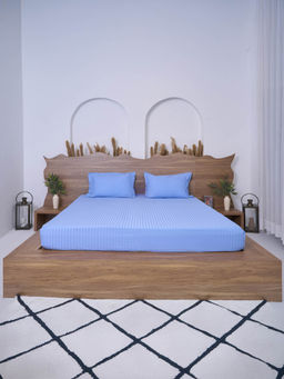 BELIHODE - 300 TC, Pure Cotton Striped Fitted King bedsheet witrh 2 pillow cover