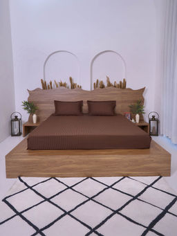 BELIHODE - 300 TC, Pure Cotton Striped Fitted King bedsheet witrh 2 pillow cover